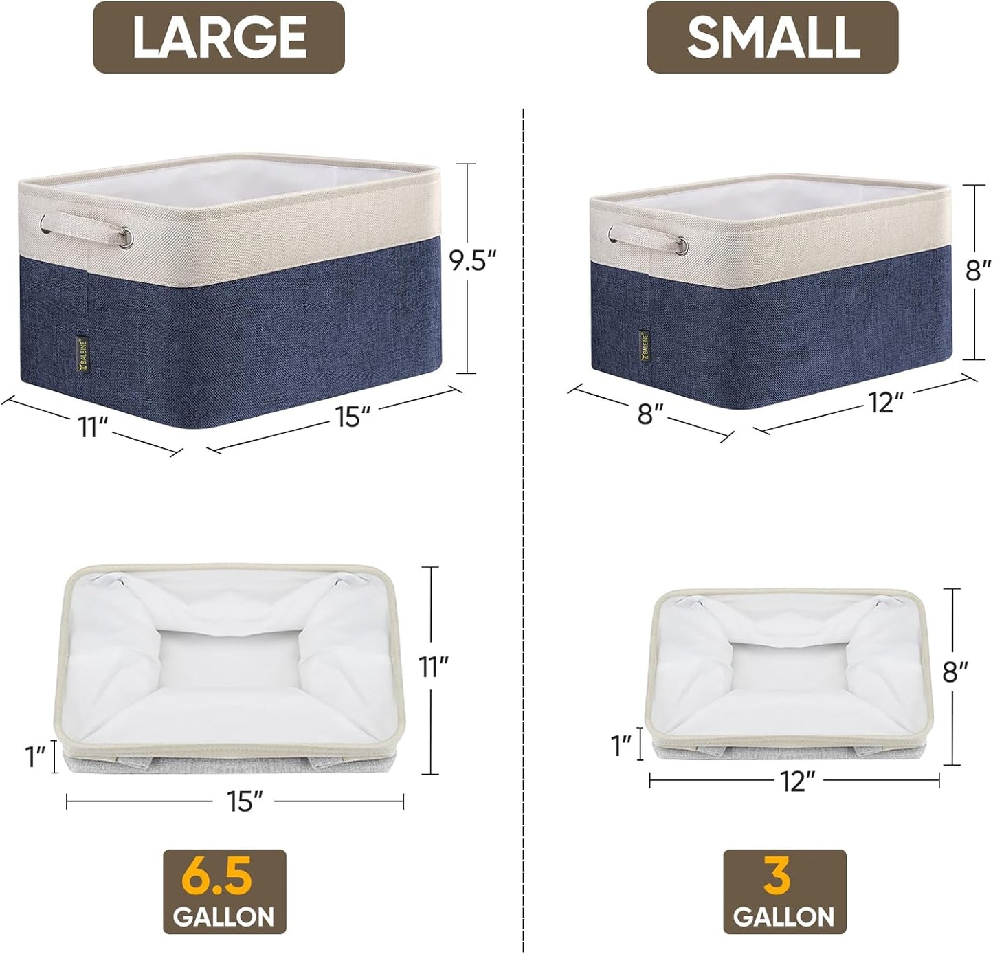 BALEINE 1 Pack Fabric Storage Bins for Shelves, Linen Storage Baskets for Organizing, Decorative Closet Bins for Clothes, Home (Navy Blue, 12"x8"x8")
