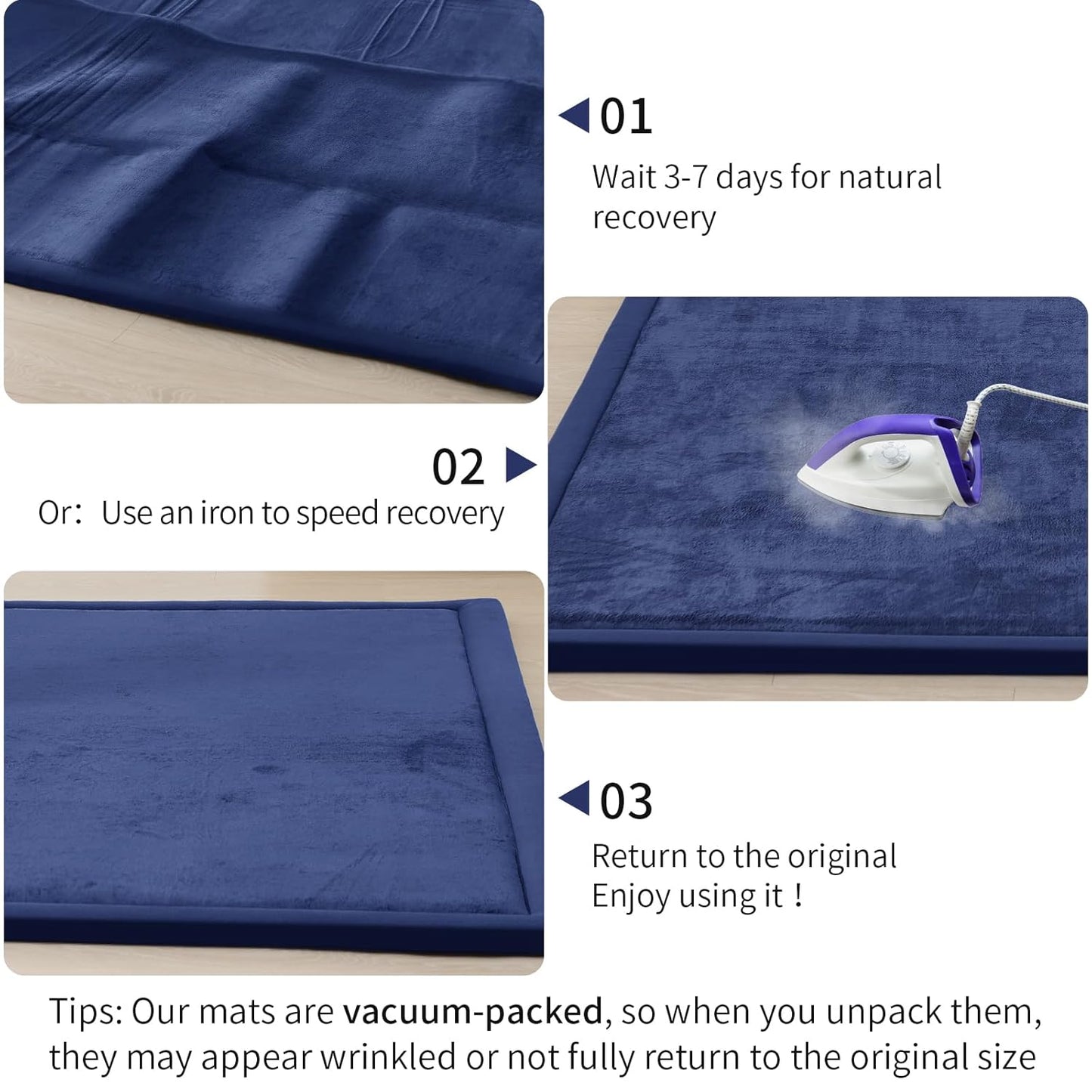 ACOMOPACK Baby Play Mat for Floor 1.3" Thick Memory Foam Play Mat 79"×118" Tummy Time Crawling with Non-Slip Bottom for Living Room,Nursery,Soft Velvet Playpen Mats for Kids,Infants（Royal Blue）