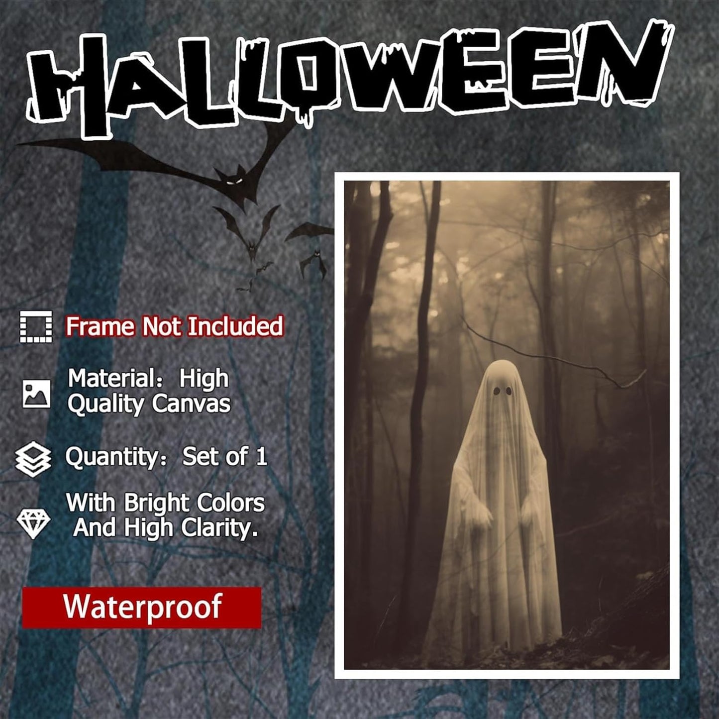 Ghost Forest Spooky Print Poster The Gothic Room Decor Creepy Picture Posters Dark Academia Aesthetic Family Prints Canvas Wall Art Home Apartment Decorations 16X24inch Unframed