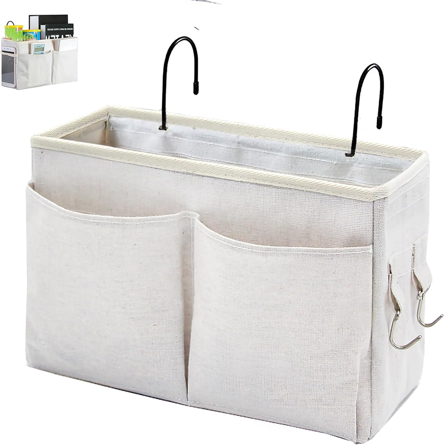 Bedside Caddy Organizer/Bedside Hanging Storage Bag Multi-Function Caddy for Bunk bed Hospital Beds Dorm Bed Rails, Holders Books Glasses Phones Magazine(White)