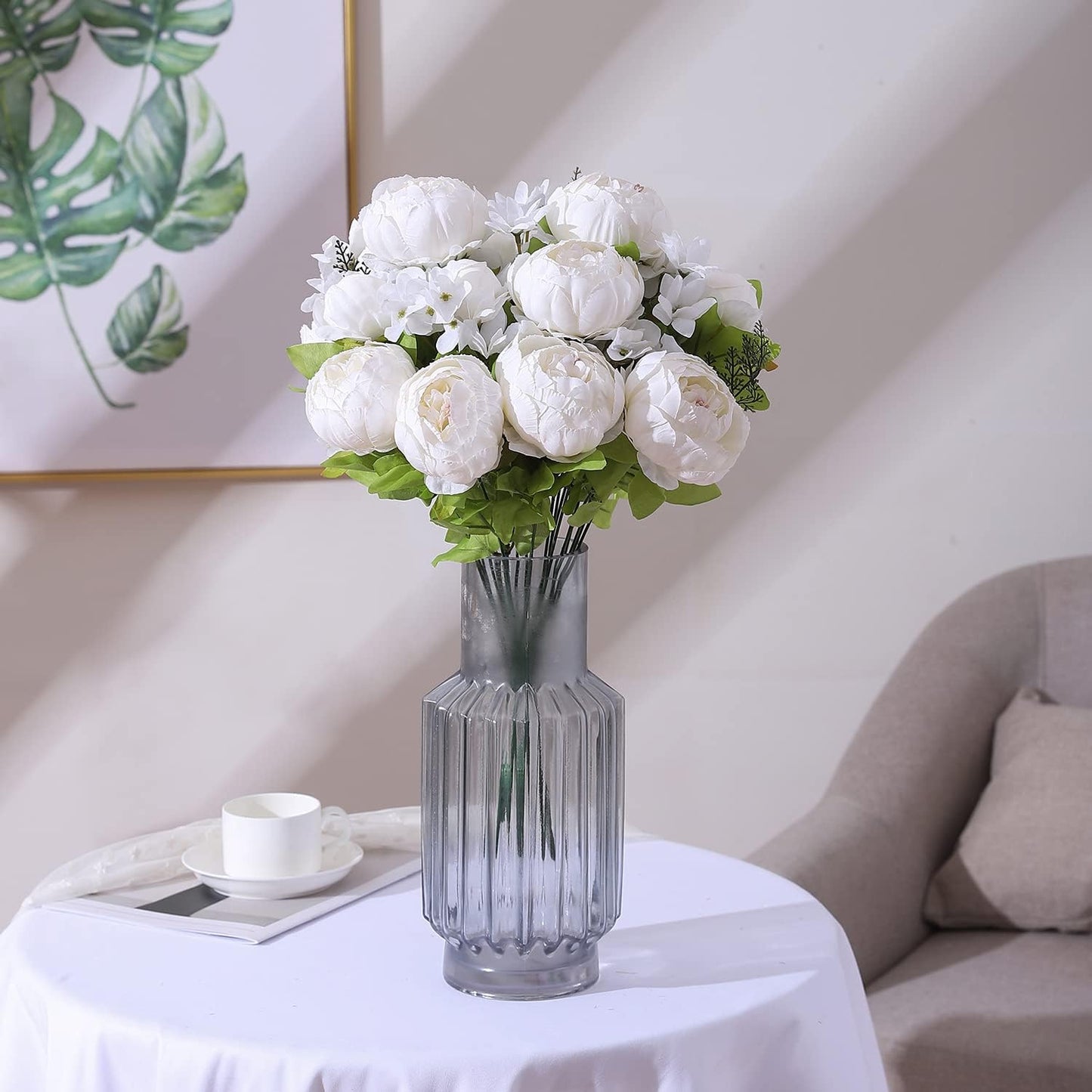 Duovlo Artificial Peony Silk Flowers Fake Flowers Vintage Wedding Home Decoration,Pack of 1 (Spring Milk White)