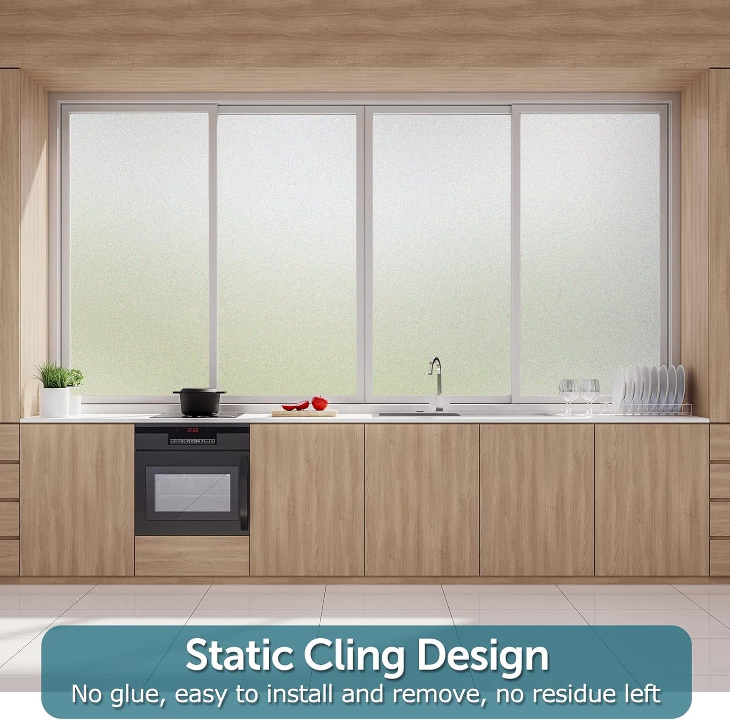 HIDBEA Frosted Window Privacy Film - Non Adhesive Static Cling Glass Stickers Sun UV Blocking Heat Control Door Covering Decals for Home Office, 55.1 x 393.7 Inch