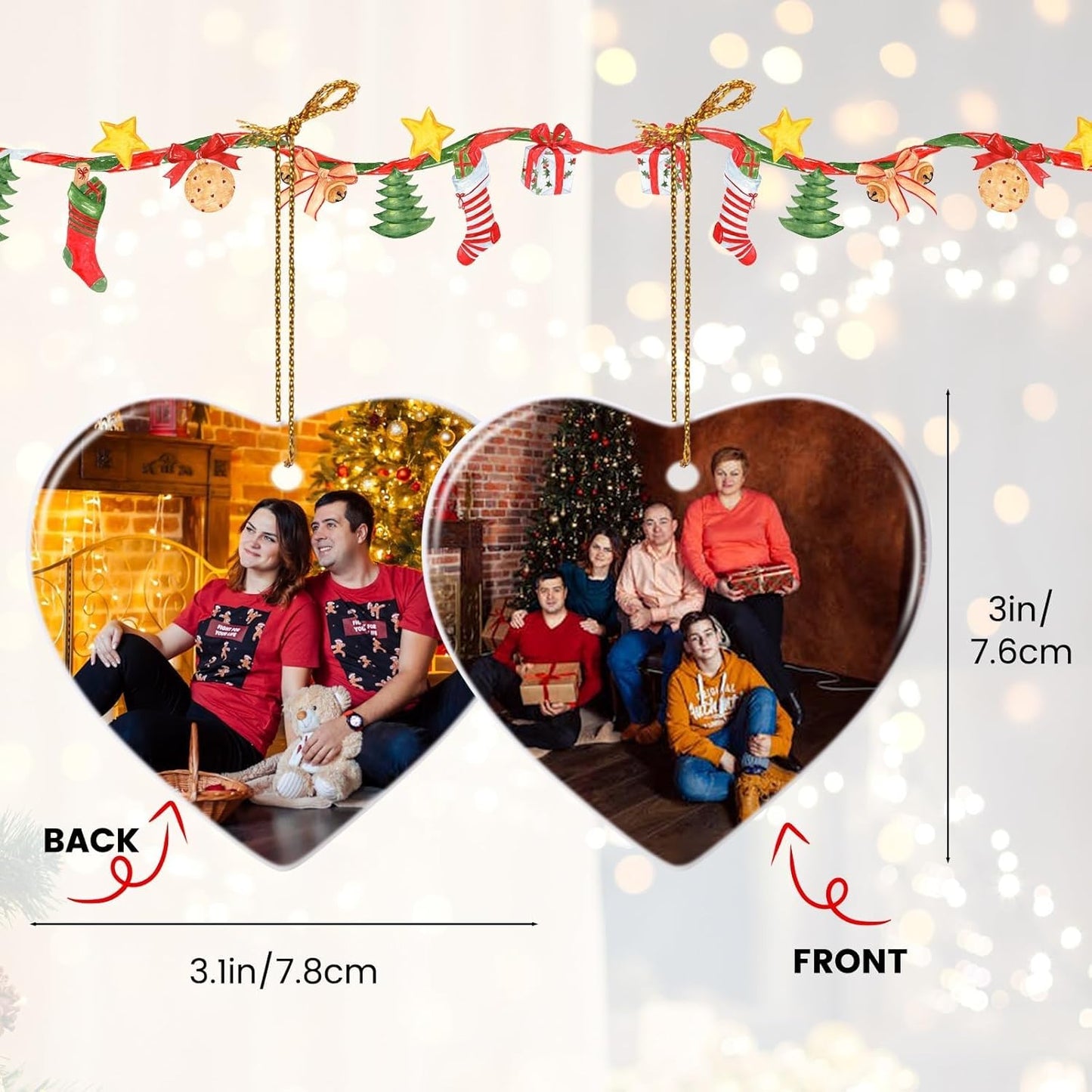 Personalized Christmas Ornaments 2024 Customized with Photo Text Ornament Keepsake Pet First Christmas Ornament Bulk Custom Ceramic Xmas Tree Decorations, Heart