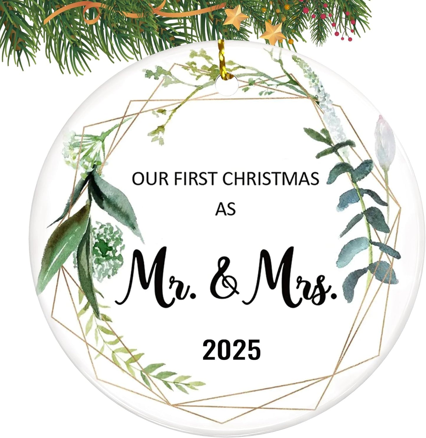 Wedding Gifts for Couples 2025, Our First Christmas Married Ornaments Ceramic, 1st Christmas as Mr Mrs, Bridal Shower Gift, Just Married Gifts, Newlywed Keepsake