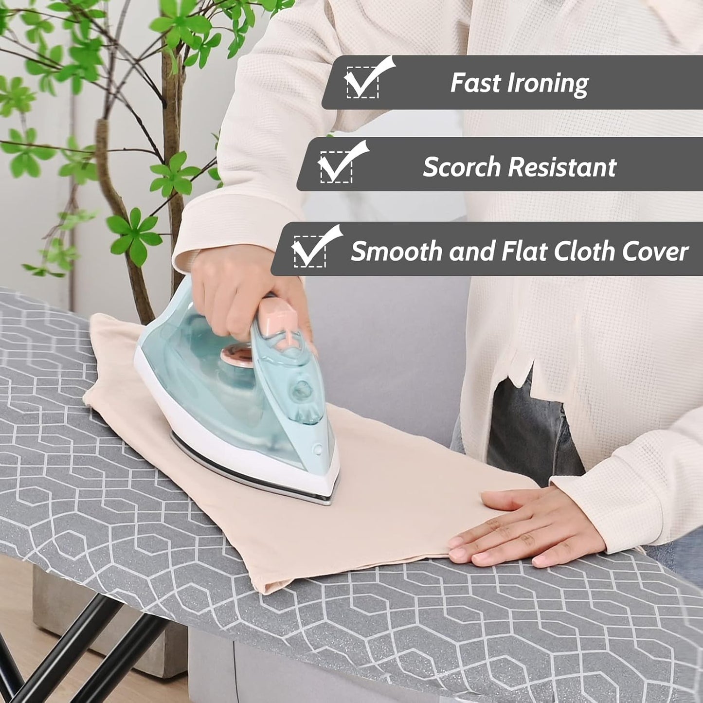 APEXCHASER Full Size Ironing Board with Iron Rest, Lightweight Iron Board with Height Adjustable, Extra Thick Heat-Resistant Cover with Padding, Heavy-Duty Sturdy Metal Legs, 43x13 Grey