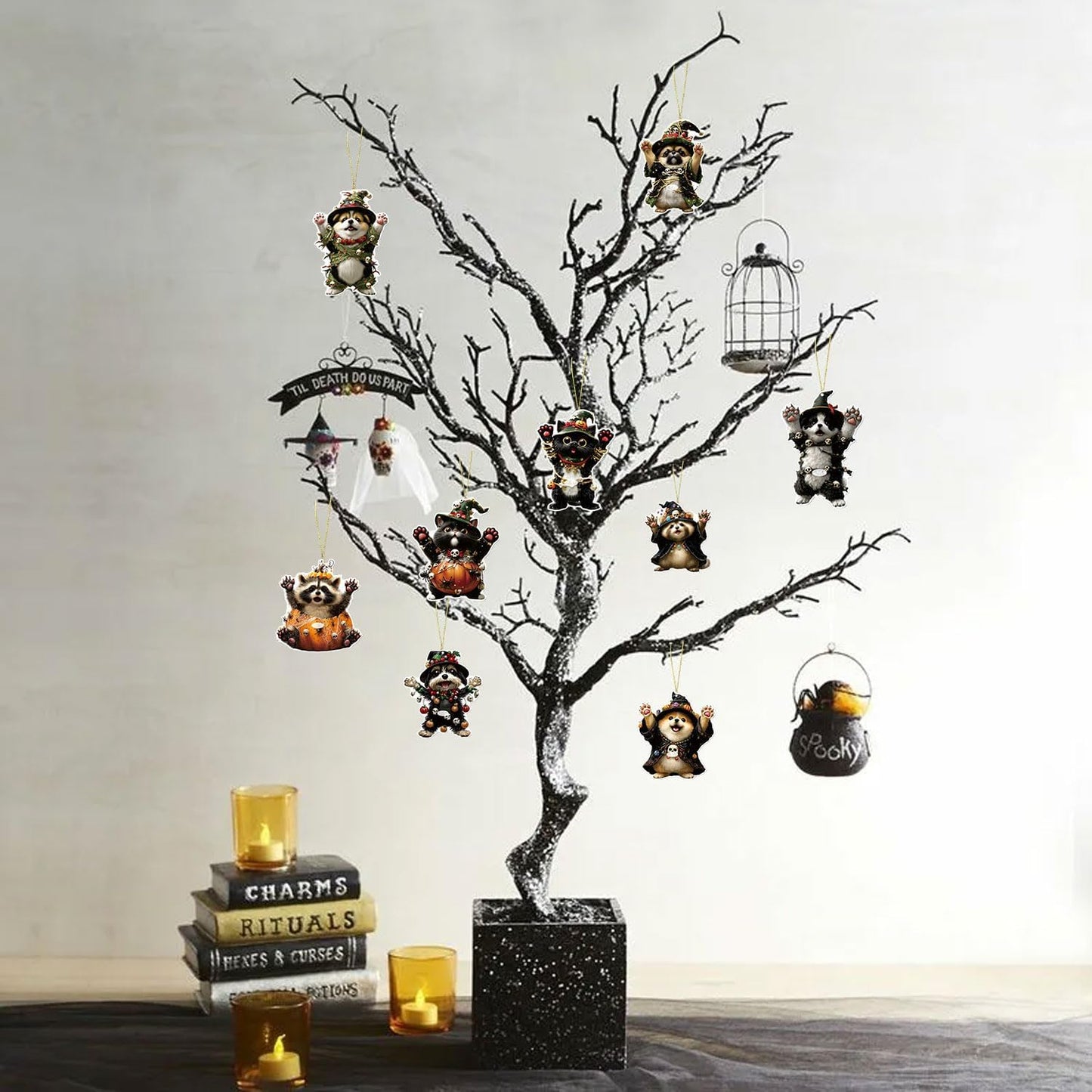 Halloween Tree Decoration,9 Pcs Funny Raccoon Acrylic Pendant, Terror Cartoon Animal Halloween Accessories, Funny Cartoon Christmas Tree Hanging Ornaments for Indoor Outdoo