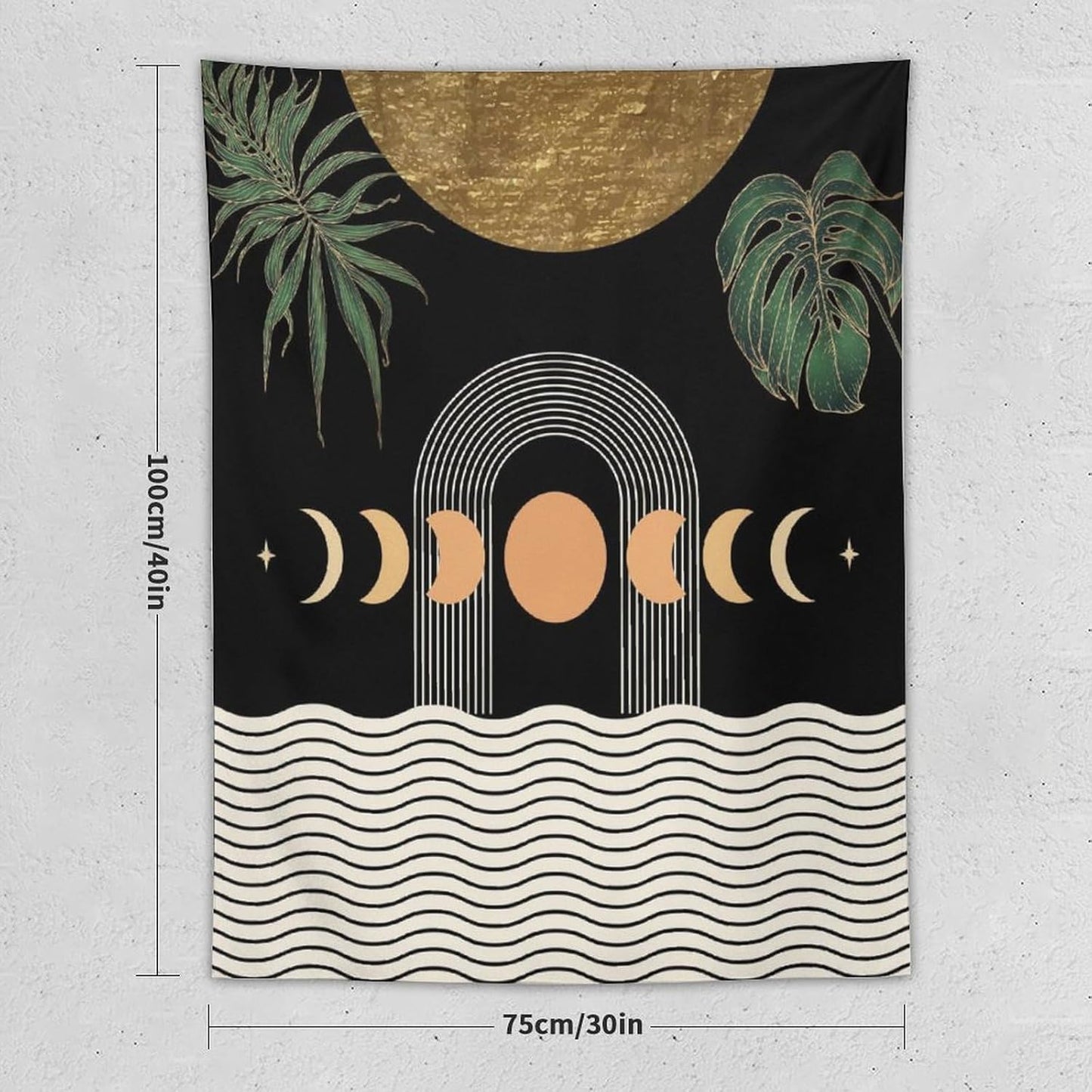 Abstract Boho Tapestry, Mid Century Tropical Tree Leaves Modern Geometric Arch Bohemian Botanical Tapestry, Home Aesthetic Wall Hanging Art Decor for Living Room Bedroom Dormitory 50x60 Inch