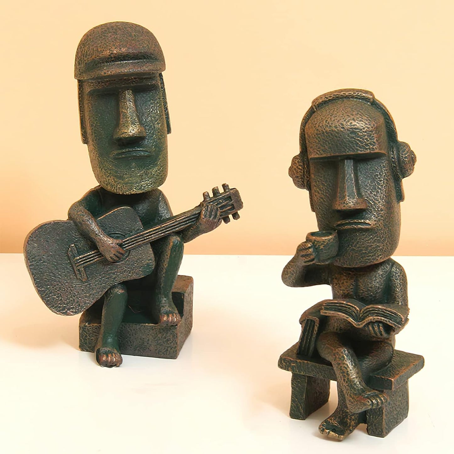 Moai Statue Decor - 6 Inch Easter Island Oranment Resin Stone Decoration for Room Accessories Antique Sculpture for Office Desktop (Read a Book)