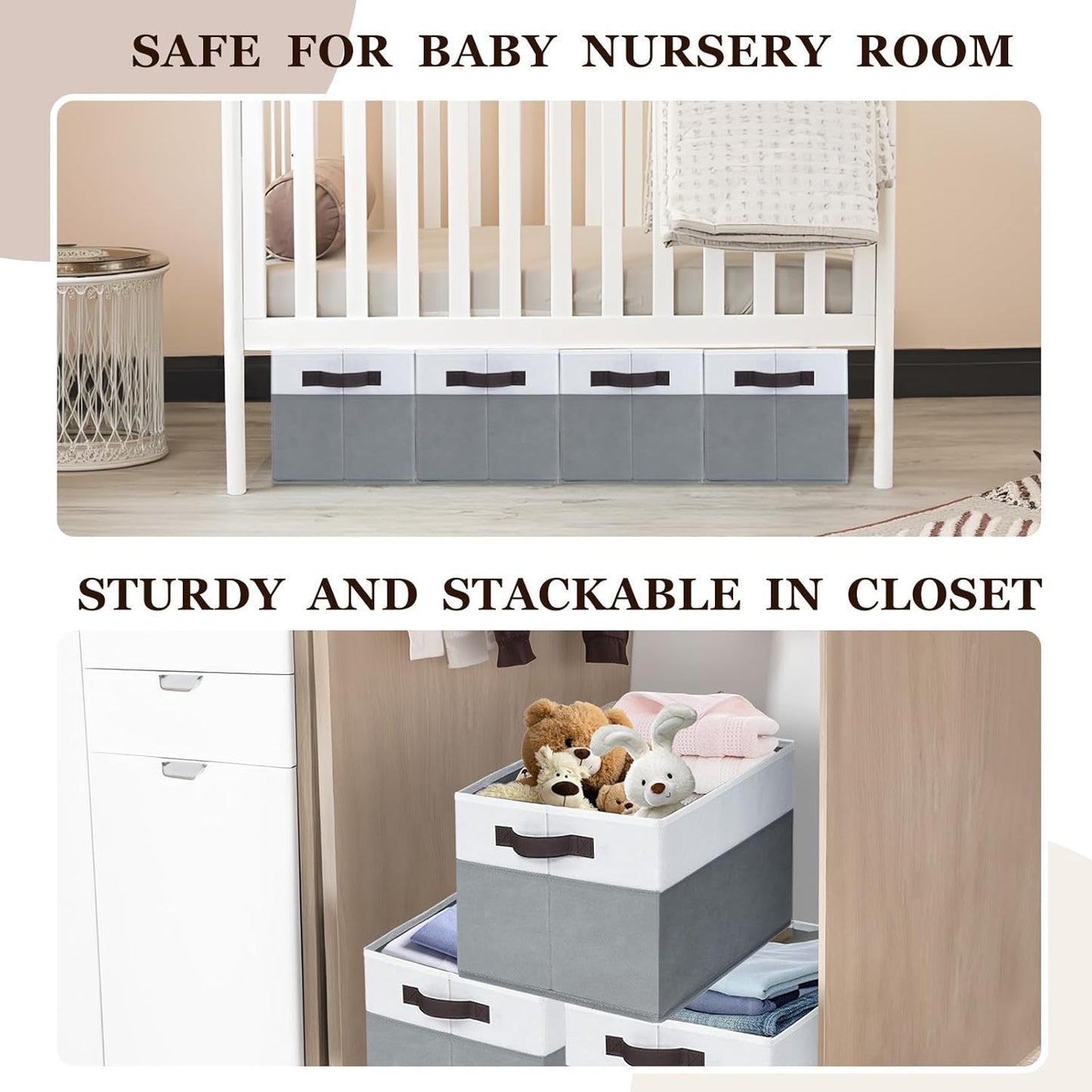 Criusia 4 Pack Large Storage Baskets for Shelves | Fabric Closet Organizers and Storage Bins with Handles Home Organization | Decorative Collapsible Baskets for Organizing Clothes Toy Nursery 14"x10"