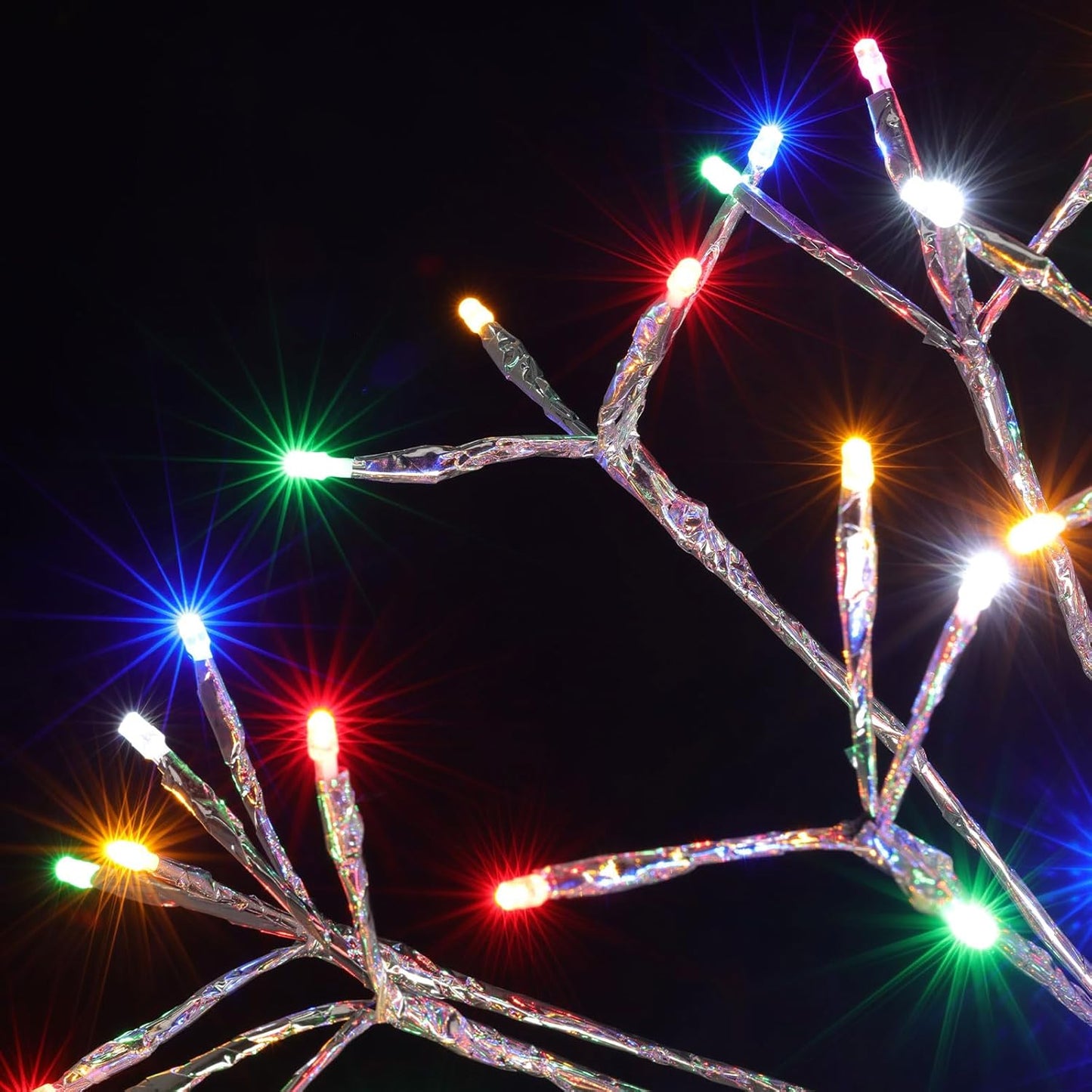 Christmas Hanging Starburst Lighted Branches, Pre-Lit 24’’ Dia Sliver Starry with 160PCS Multi Color LED Twinkle Hanging Ball Light Plug in Indoor