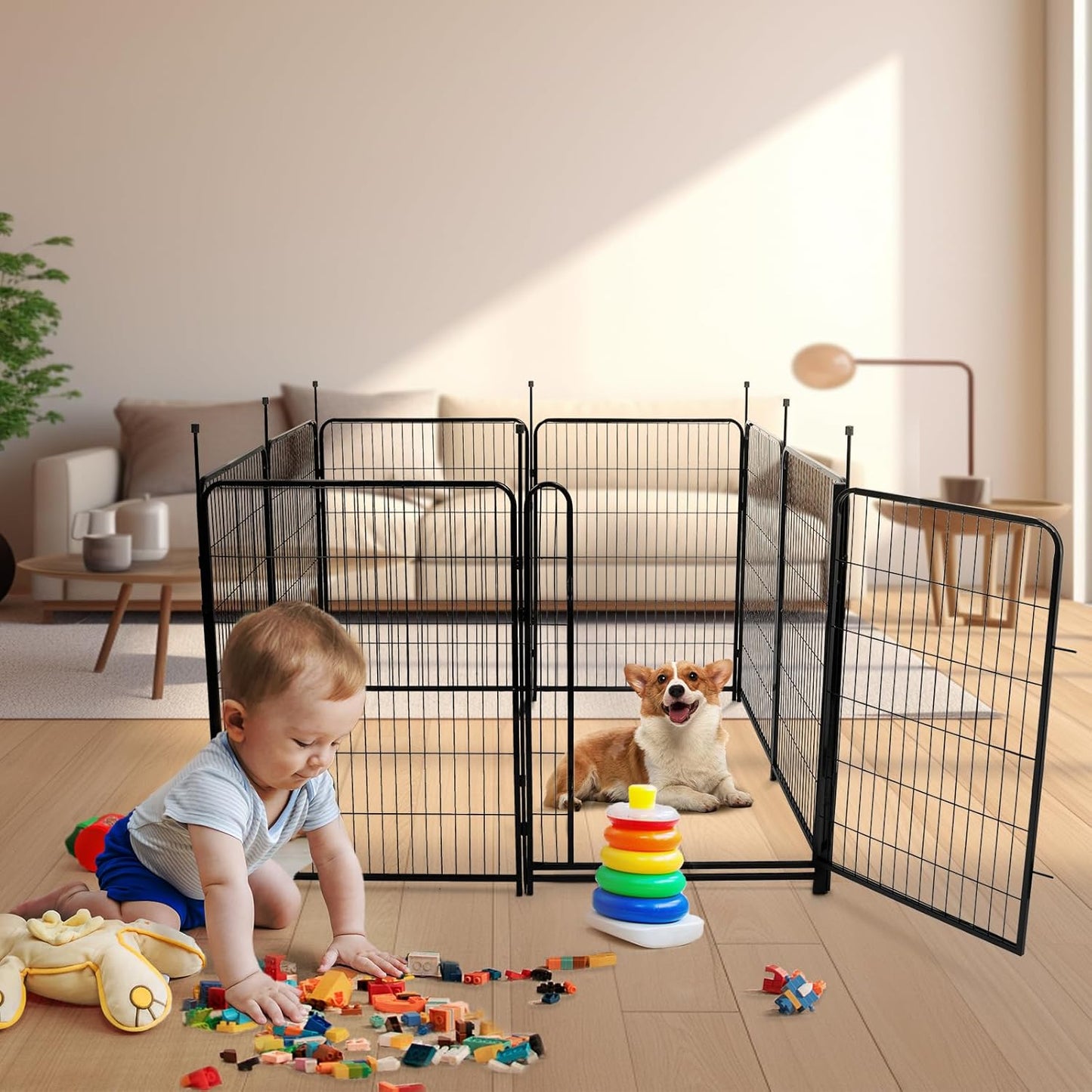 Garden Fencing 40 inch High, Dog Fence Outdoor for Yard, 8 Panels Total 18Ft(L)，Gate 21 inches Wide with Low Sills. Fencing for Garden Beds, Rabbit Fence, Anti Dig Fences Barrier