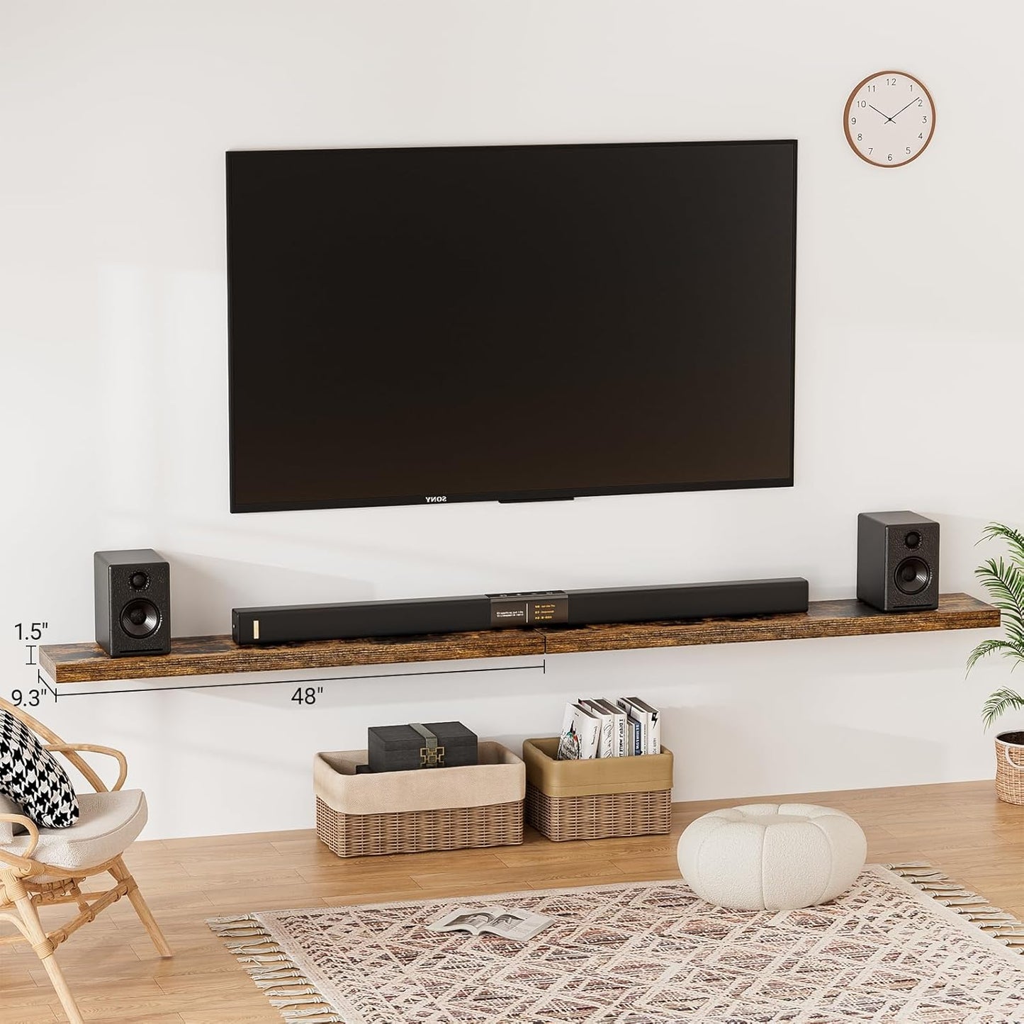 Floating Shelves for Wall 48 Inches Long,9.3" Deep Rustic Brown Floating Shelf Set of 2,Wall Mounted Wood Shelves for Bathroom Bedroom Living Room Kitchen Office,Shelf for Books Storage Room Decor