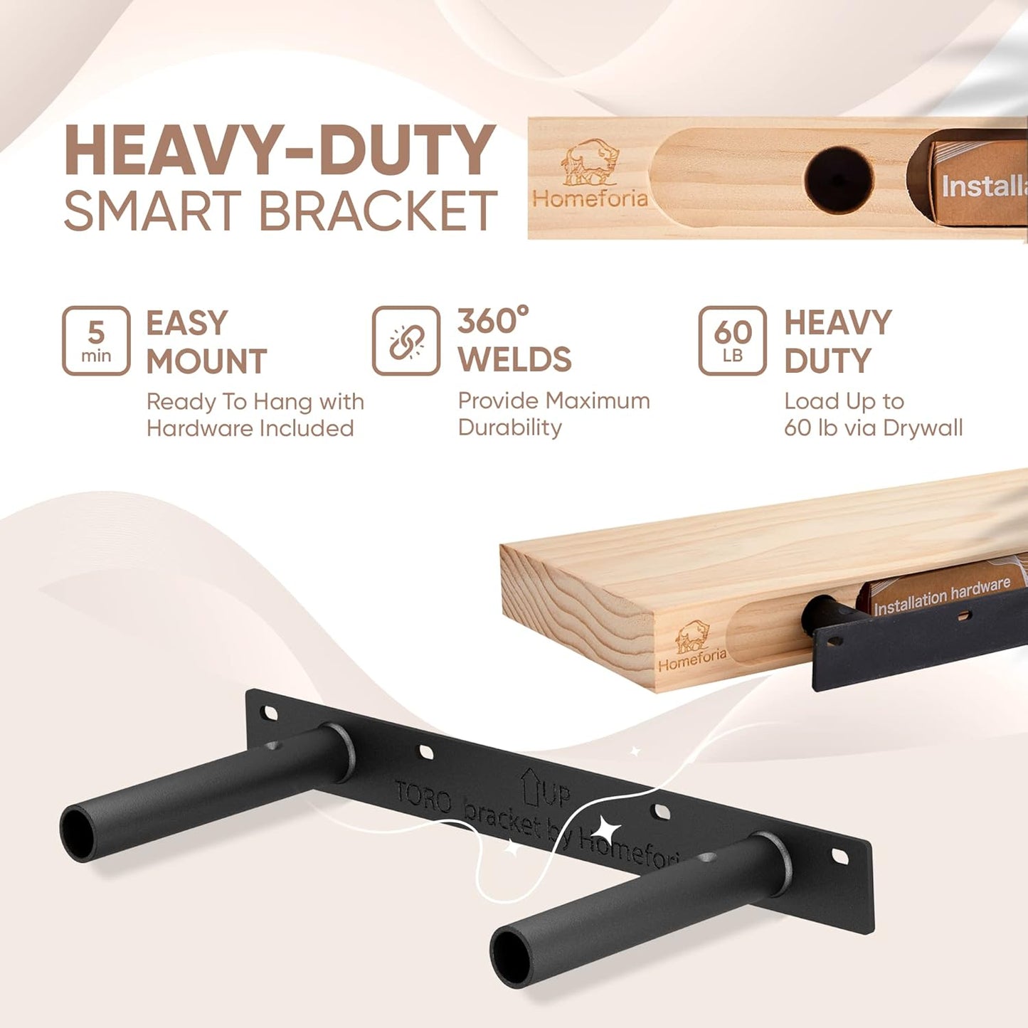 Homeforia 18 inch Wood Floating Shelves, High End Solid Natural Wood 18inch Floating Shelf for Wall Mounted, Unfinished Wooden 18in Floating Shelves, Heavy Duty Bracket, 18 X 6.5 X 1.75 inch, Set of 2