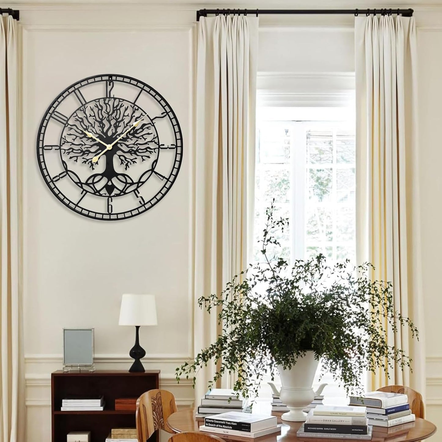 Tree of Life Wall Clock – Elegant 24-Inch Oversized Metal Farmhouse Decor for Living Room, Modern Battery Operated Wall Clock with Silent Operation
