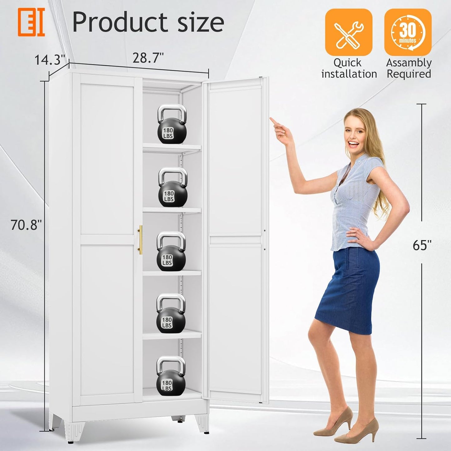 71" Tall Metal Pantry Storage Cabinet with Doors and 4 Adjustable Shelves, White Kitchen Food Pantry Cabinets, Tall Freestanding Cupboard for Kitchen, Dining Room or Living Room