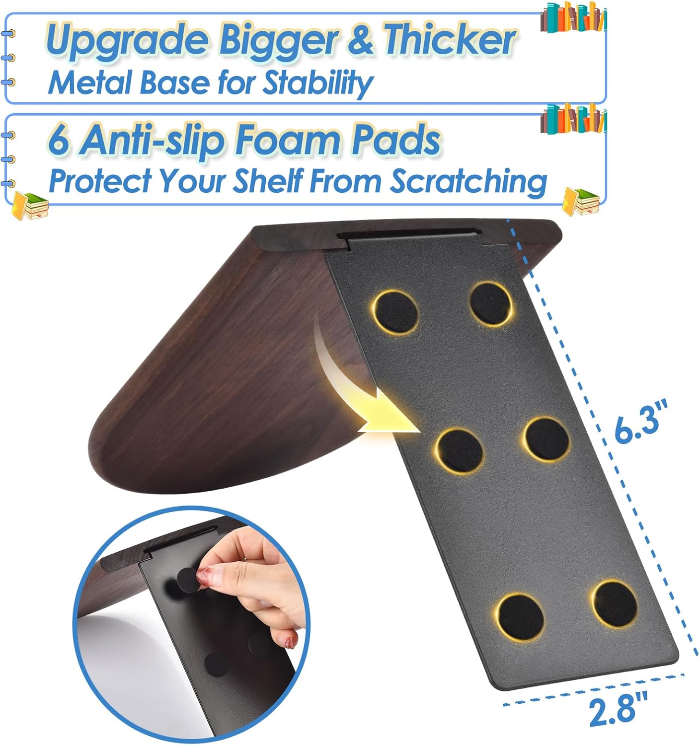 Book Ends, Sturdy Wooden Bookends for Shelves - Heavy Duty Non-Slip Book Organizers, Decorative Bookend Holders for Home Office, Library, Black Walnut Universal Economy Bookend, Small, 1 Pair