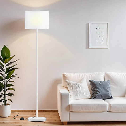 Ambimall 60'' Modern Floor Lamp with Shade, Tall Lamps for Living Room, Bedroom, Office, Dining Room, White Shade with White Pole(Without Bulb)