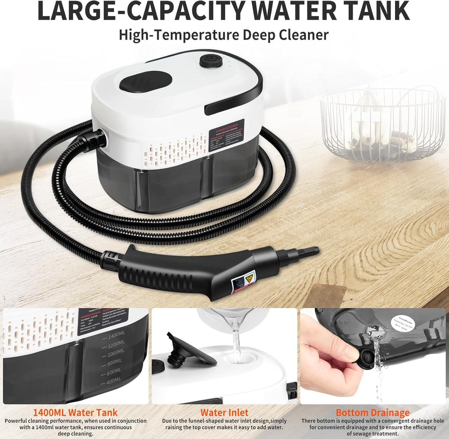 Handheld Steam Cleaner, 2500W High Pressure Steam Cleaner, 15s Fast Heating Portable Steamer for Cleaning with 17 pcs Accessories for Dirt, Grease, Grout, Tile,Floor, and Car (White)