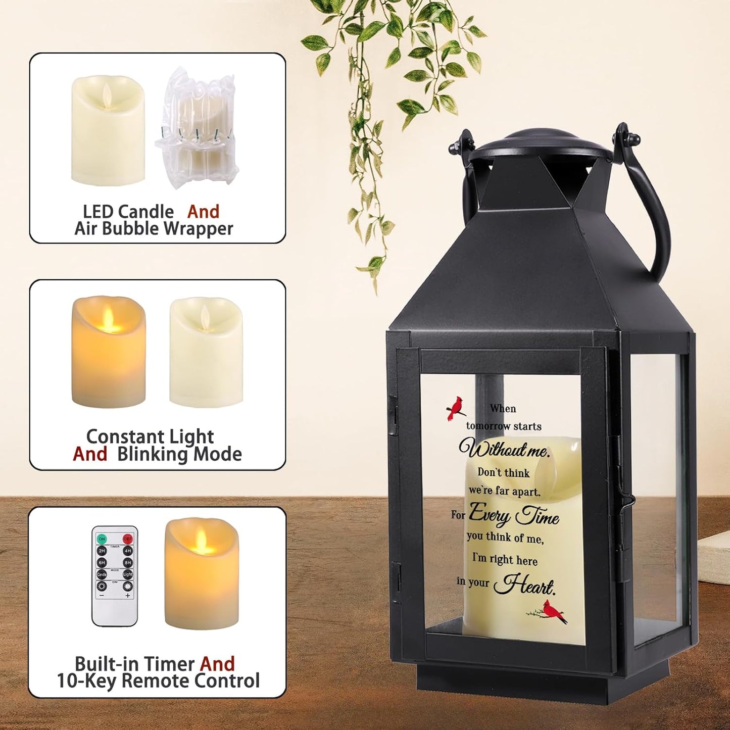 Memorial Lantern, Sympathy Gifts for Loss of Mom/Dad/Loved One, Bereavement Gifts, in Memory of Loved One Lantern,Celebration of Life, Memorial Gifts, Funeral Lantern,When Tomorrow Starts Without me