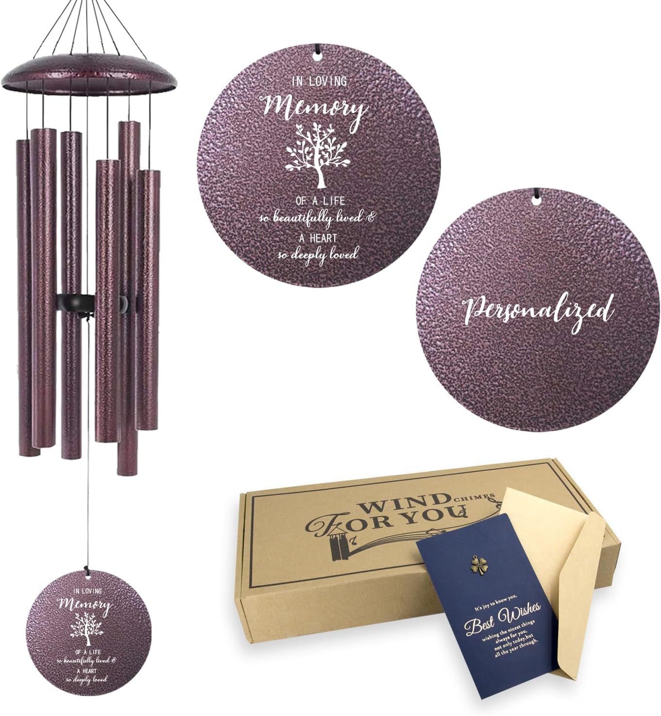 ASTARIN 36" Large Deep Tone Personalized Sympathy Wind Chimes, Memorial Wind Chime for Loss of Mother Father Loved One, Tree of Life Bereavement Gifts Decor Outdoor Patio Garden(Produced in USA)