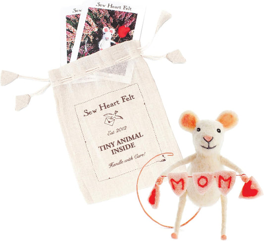 | Hand-Felted Mom Bunting Mouse | Organic Wool Home Decor | Fair Trade Plush Animal Ornament | Gift for Any Occasion | Perfect for New Spaces & Home Accessories