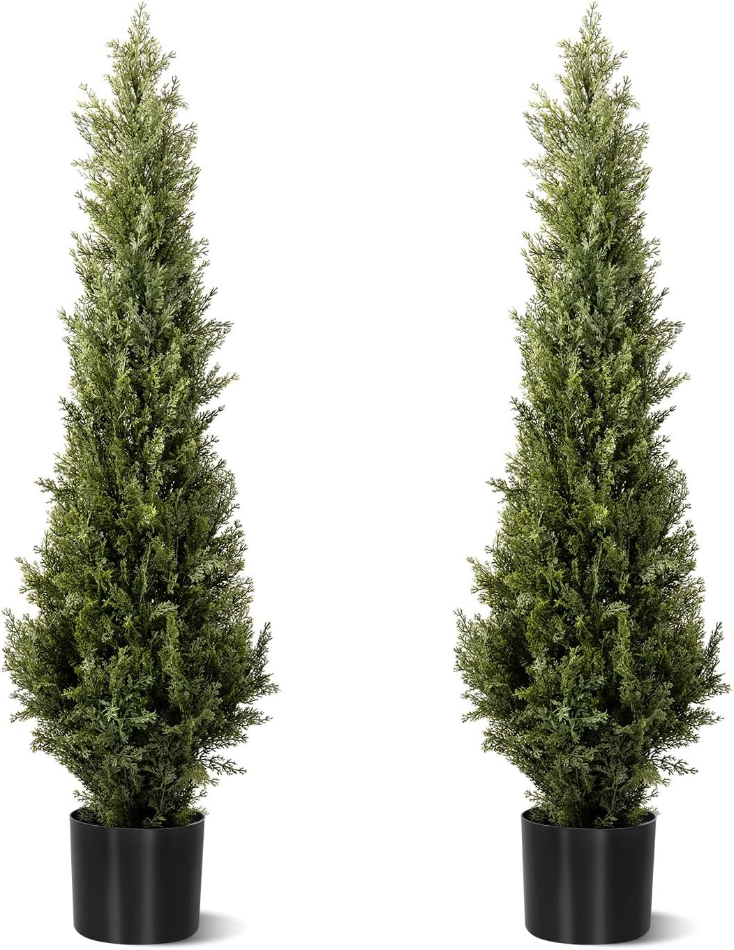 4 FT Artificial Cedar Topiary Trees 2 Set, Realistic Fake Cypress Tree Tall Faux Pine Shrubs Plants Artificial Cypress Trees for Home Offices Porch Decor (4 FT)