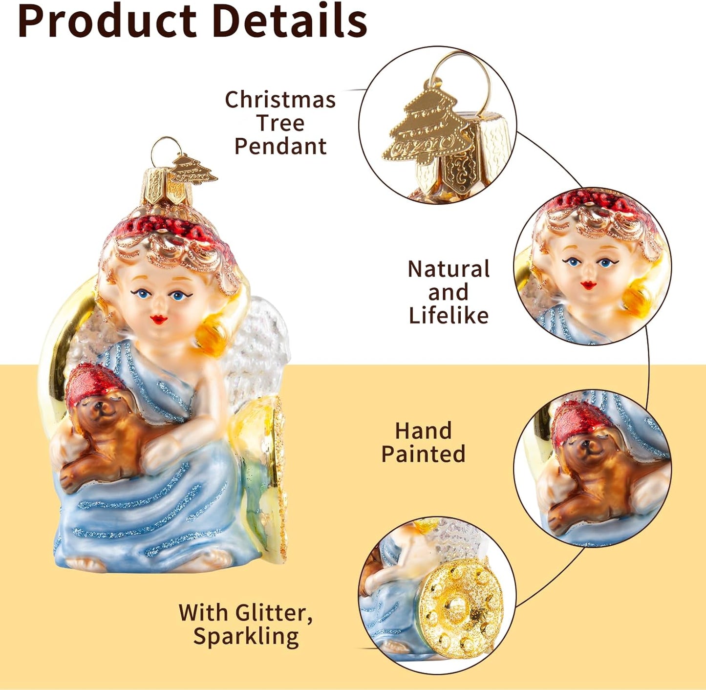 Angle Christmas Ornaments,Hand-Blown Glass Ornaments for Christmas Tree, Angle Watcher Collection Figurine Hanging Ornament,Glass Christmas Decorations for Angle Lovers Holiday Party Home Gifts