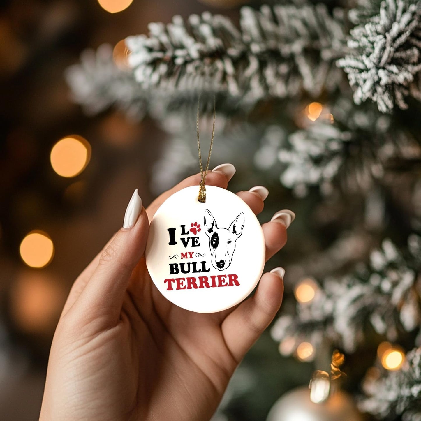 Bull Terrier Dog Ornaments, Dog Ornaments for Christmas Tree, Bull Terrier Gifts, I Love My Bull Terrier Ceramic Christmas Ornaments, Bull Terrier Decorative Hanging Ornament 486