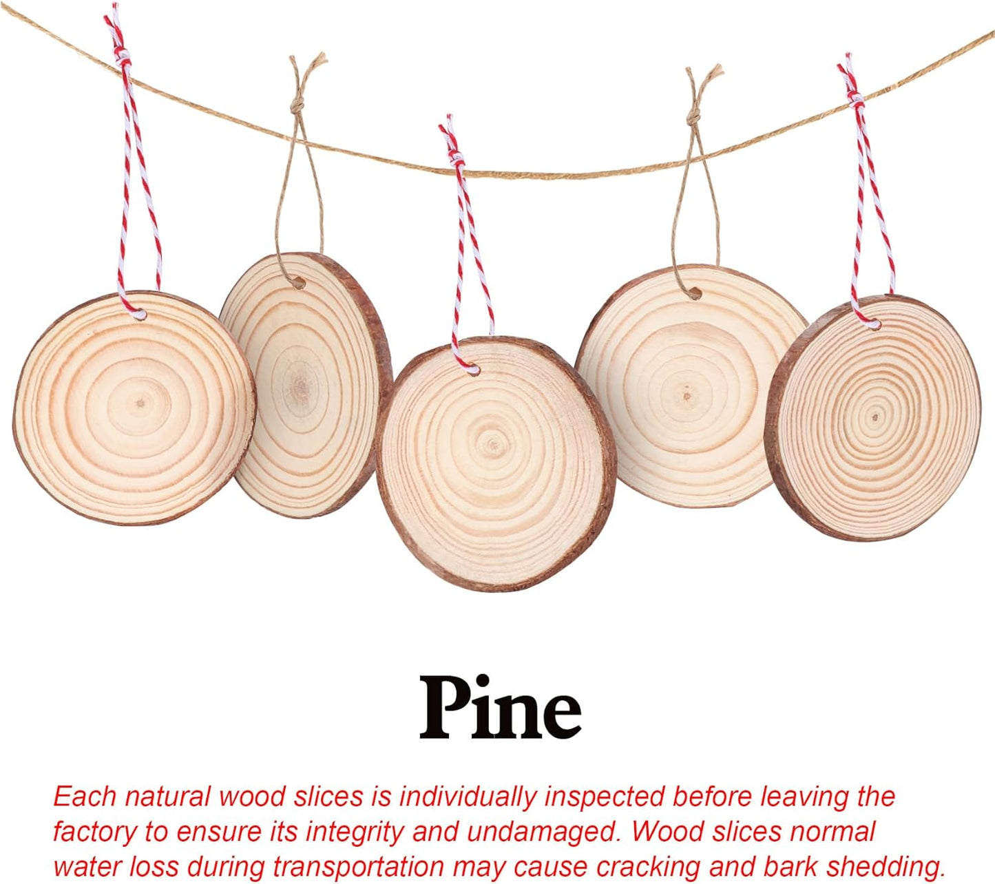 50 Pcs Wood Slices with Hole, 2.3"-2.8" Unfinished Wood, Wood Rounds for Crafts, Wood Crafts, Round Wood for Doodle, Splice, Paint, Art, Decorate, Ornament