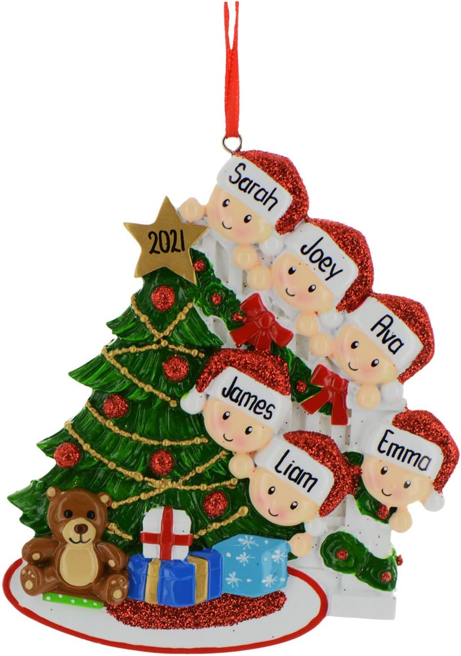 3D Peeking Family of 6 Ornament 2025 Personalized Family Christmas Ornaments 2025 | Staircase Personalized Tree Ornaments for Grandchildren, Siblings & Grandkids Xmas Tree with Gifts of Six Ornament
