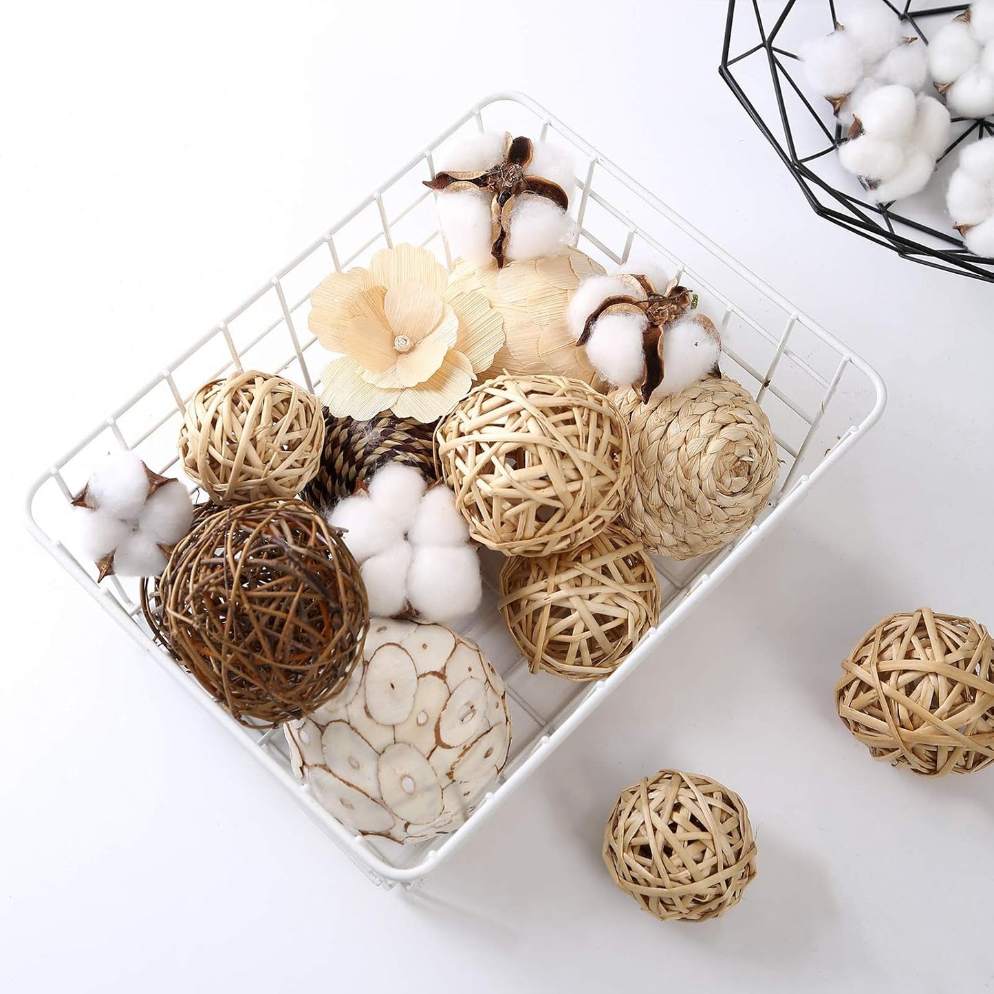Decorative Balls Assorted Spherical Rattan Twigs Wicker Balls Cotton for Bowl and Vase Filler Balls Spheres Orbs Filler Centerpiece Home Decor
