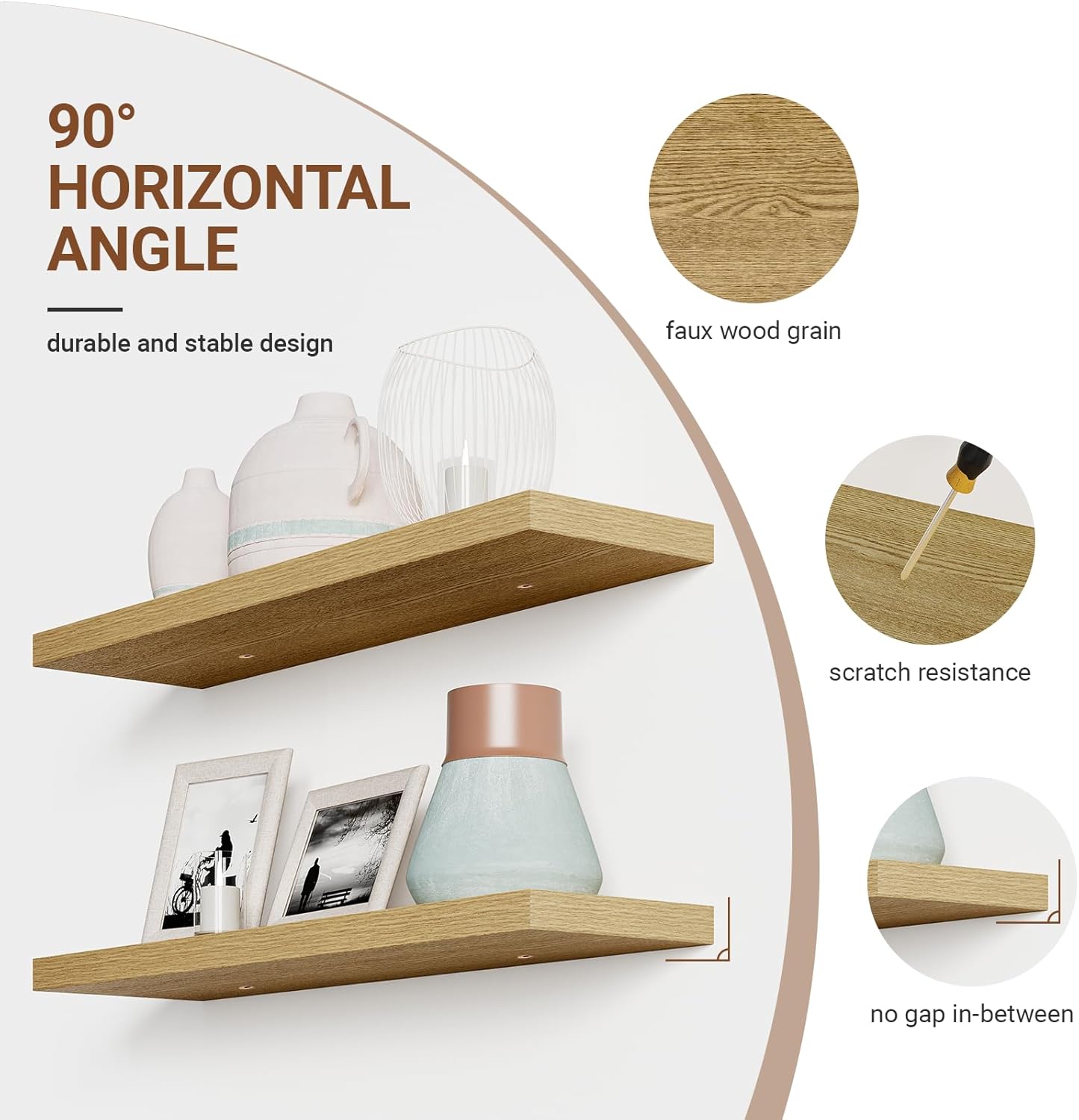 Heimlove 40 Inches Floating Shelves for Wall,9.3" Deep Oak Long Floating Shelves Set of 2,Large Display & Storage Shelf,Wall Shelf for Bathroom Bedroom Living Room Kitchen Office