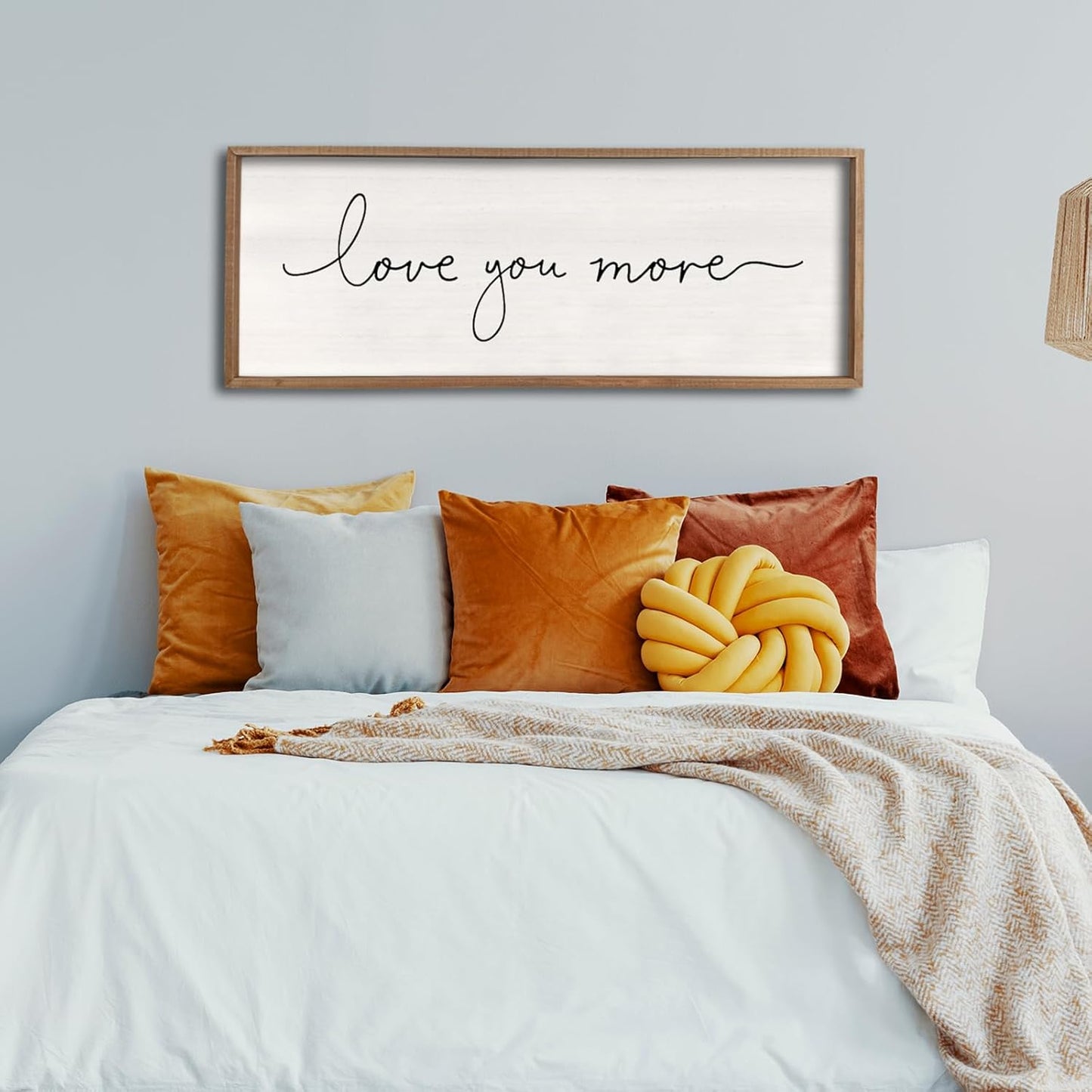 Love You More Sign 32''×12'' Master Bedroom Above Over Bed Wall Decor Modern Farmhouse Large Vintage Wood Framed Hanging Over Bed Bedside Wall Art (Wood)