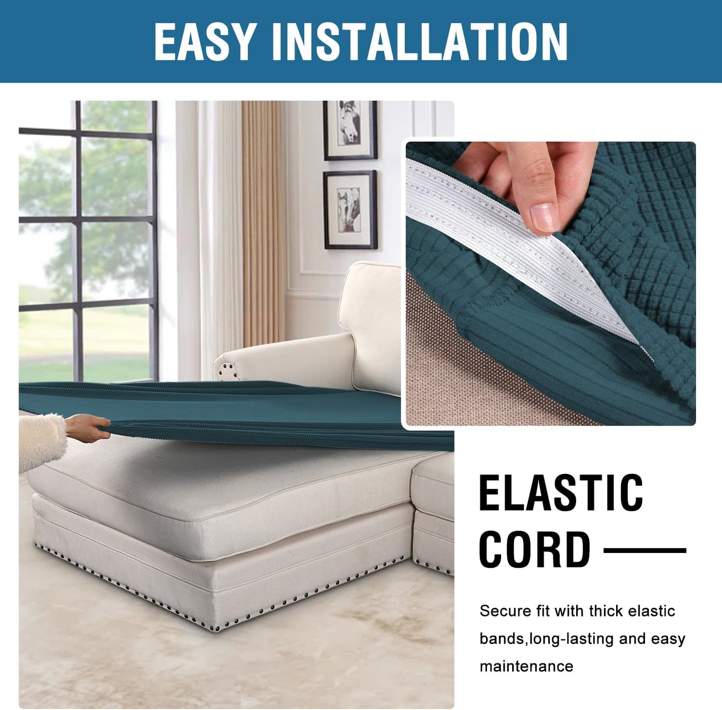 H.VERSAILTEX Super Stretch Individual Chaise Cover Sectional Couch Covers for L Shaped Sofa Both Left/Right Featuring Thick Jacquard Textured Twill Fabric (1 Piece Chaise Cover, Deep Teal)