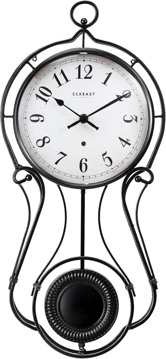 CLXEAST 20 Inch Black Metal Pendulum Wall Clock, Large Schoolhouse Regulator Wall Clocks for Living Room Decor,House Warming Gifts New Home,Gifts for Women