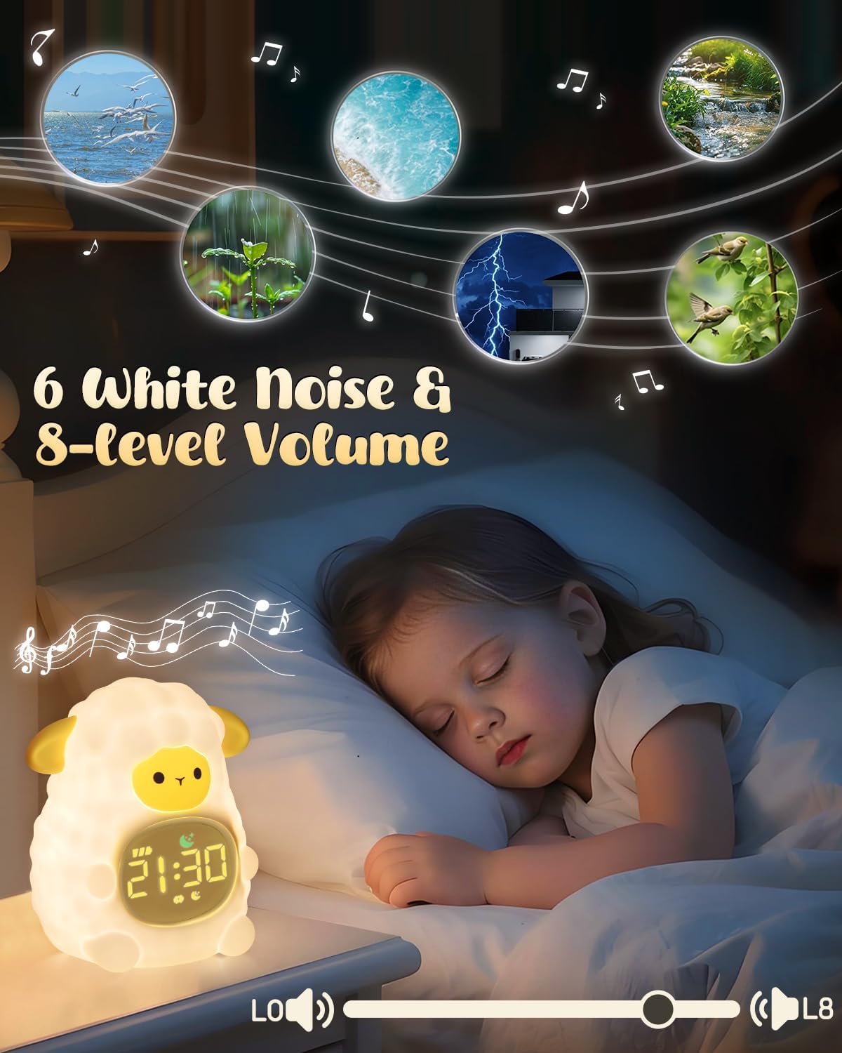 Sheep Alarm Clock for Kids with Night Light, Sleep Training Clock Time to Wake Clock, Rechargeable Silicone Light for Bedroom, Perfect Sleep Companion for Boys Girls