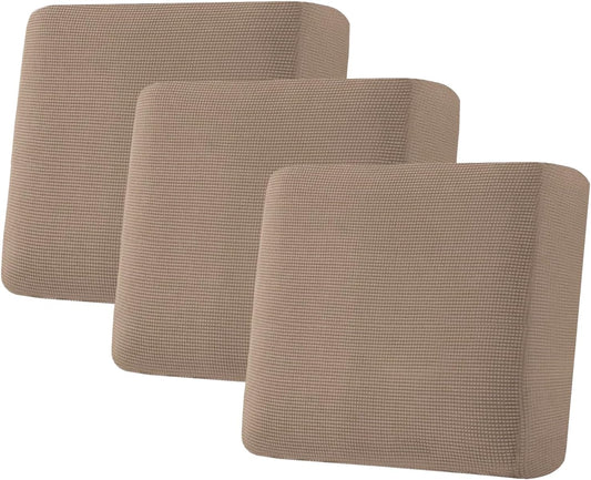 H.VERSAILTEX Super Stretch Individual Seat Cushion Covers Sofa Covers Couch Covers Slipcover Sets Thick Jacquard Textured Twill Fabric (3 Piece XL Sofa Cushion Covers, Macchiato)