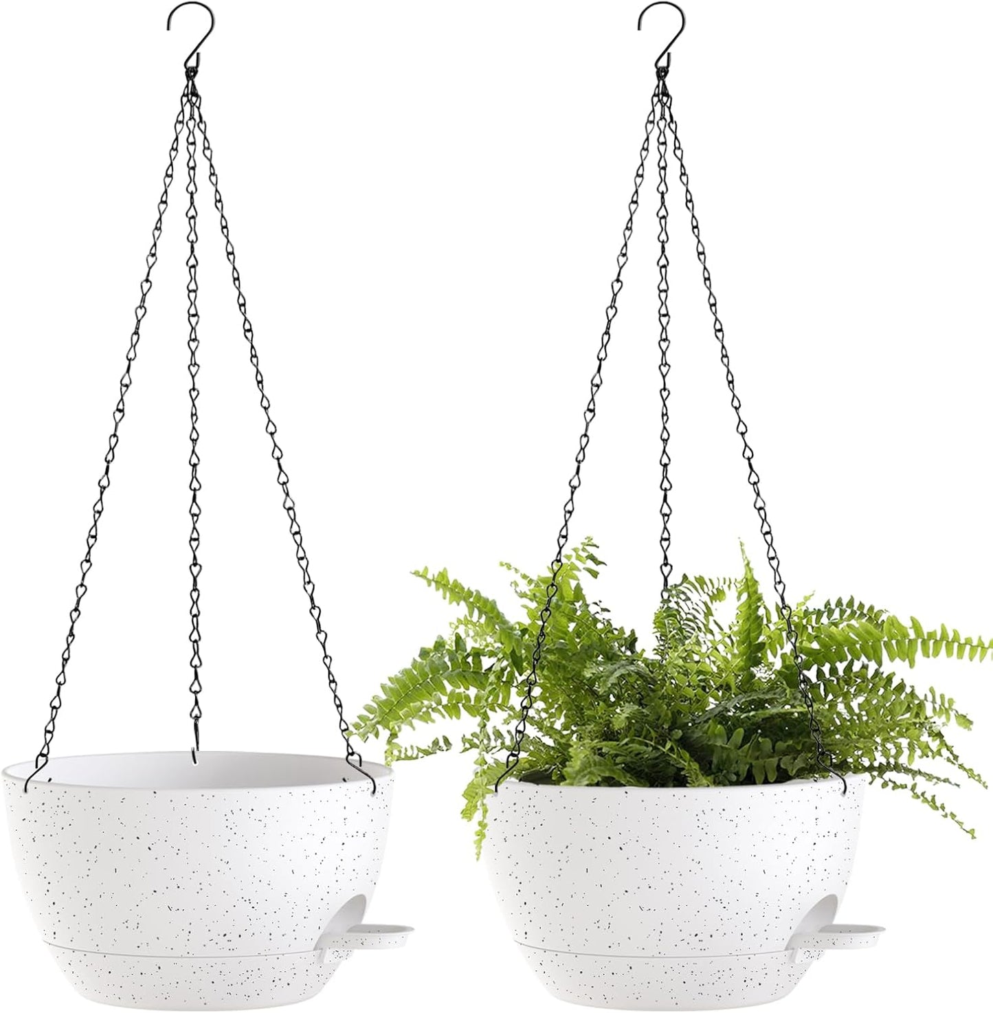 12 Inch Hanging Baskets 2 PC with Chains, Self-Watering Hanging Planters for Indoor Outdoor Plants, Plastic Hanging Flower Pots,Speckled White