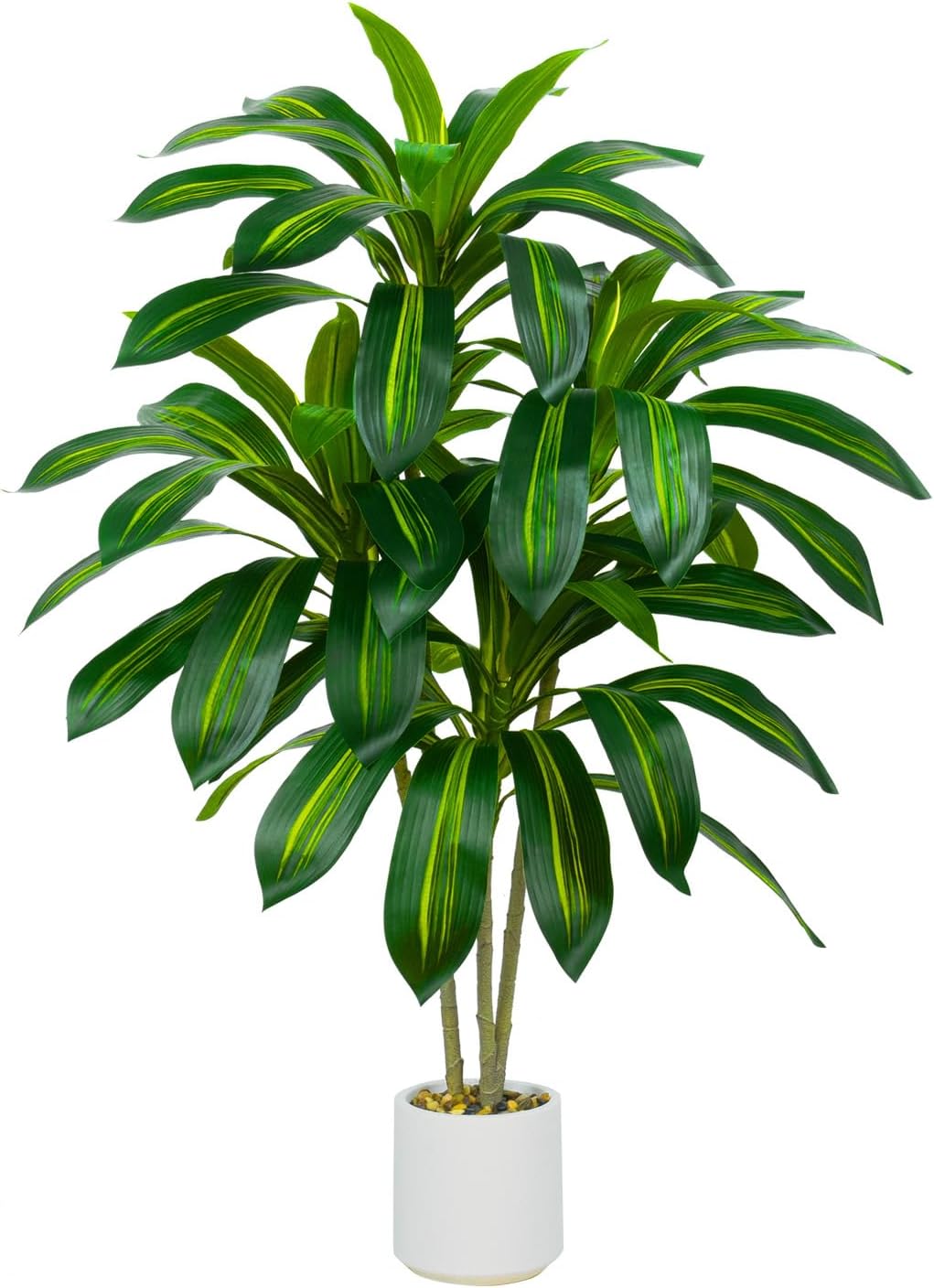 Artificial Dracaena Tree Artificial Silk Tree Faux Tree with White Tall Planter Fake Tropical Yucca Floor Plant (1, White Planter, 4 FT)