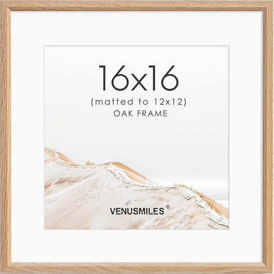 16x16 Picture Frame Natural Solid Oak Photo Frames with 12x12 Removable Mat Wall Hanging Large Handcrafted Frame with HD Plexiglass Wall and Tabletop Display Large Poster Frame