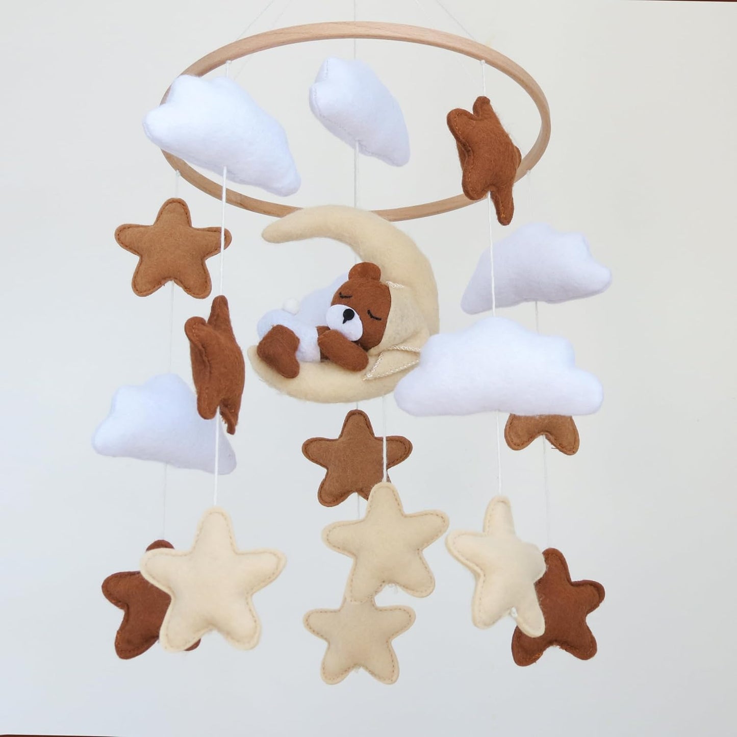 Bear Baby Mobile for Crib Neutral Crib Mobile for Girls Boys Boho Nursery Baby Mobile for Bassinet with Sleeping Bear