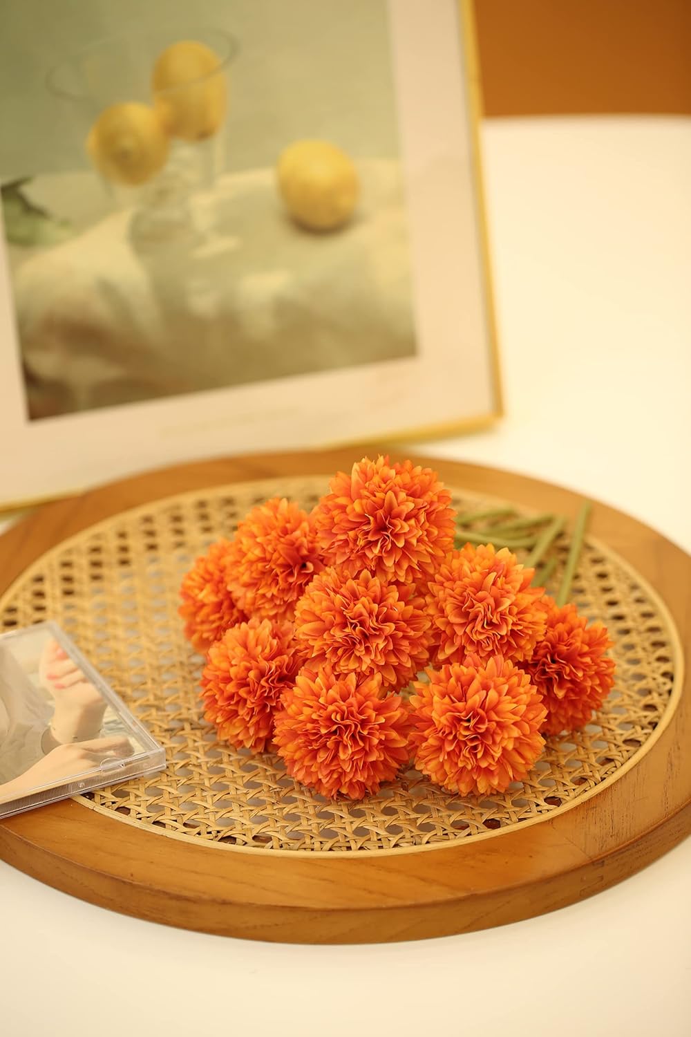 Kimura's Cabin 20Pcs Orange Fake Mums Flowers Artificial Silk Chrysanthemums Faux Ball Flower for Wedding Arrangement Fall Bouquets Home Table Decoration Halloween Decor(Orange)