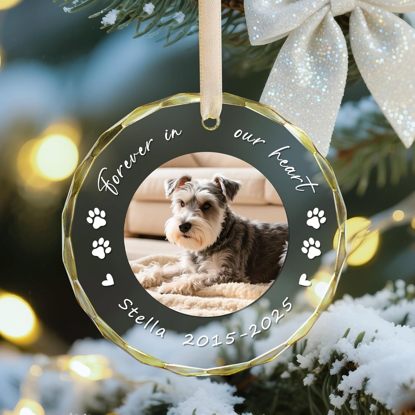 Personalized Pet Memorial Gifts - Custom Photo, Name & Dates - Forever in Our Hearts Acrylic Keepsake Ornament - Dog Memorial Gifts for Loss of Dog, Cat