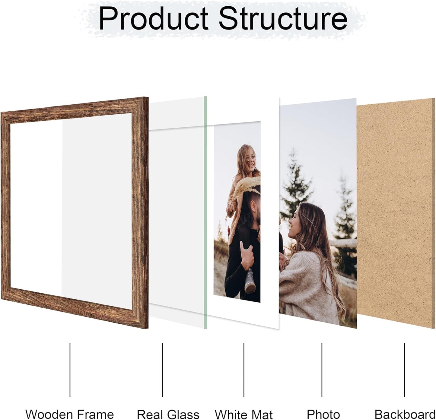 12x12 Picture Frame Set of 4, 12 x 12 Wood Photo Frames with Mat for 10x10 or 30x30cm Diamond Painting Art, Wooden Frame with Real Glass Cover for Wall and Tabletop Display,Rustic Brown