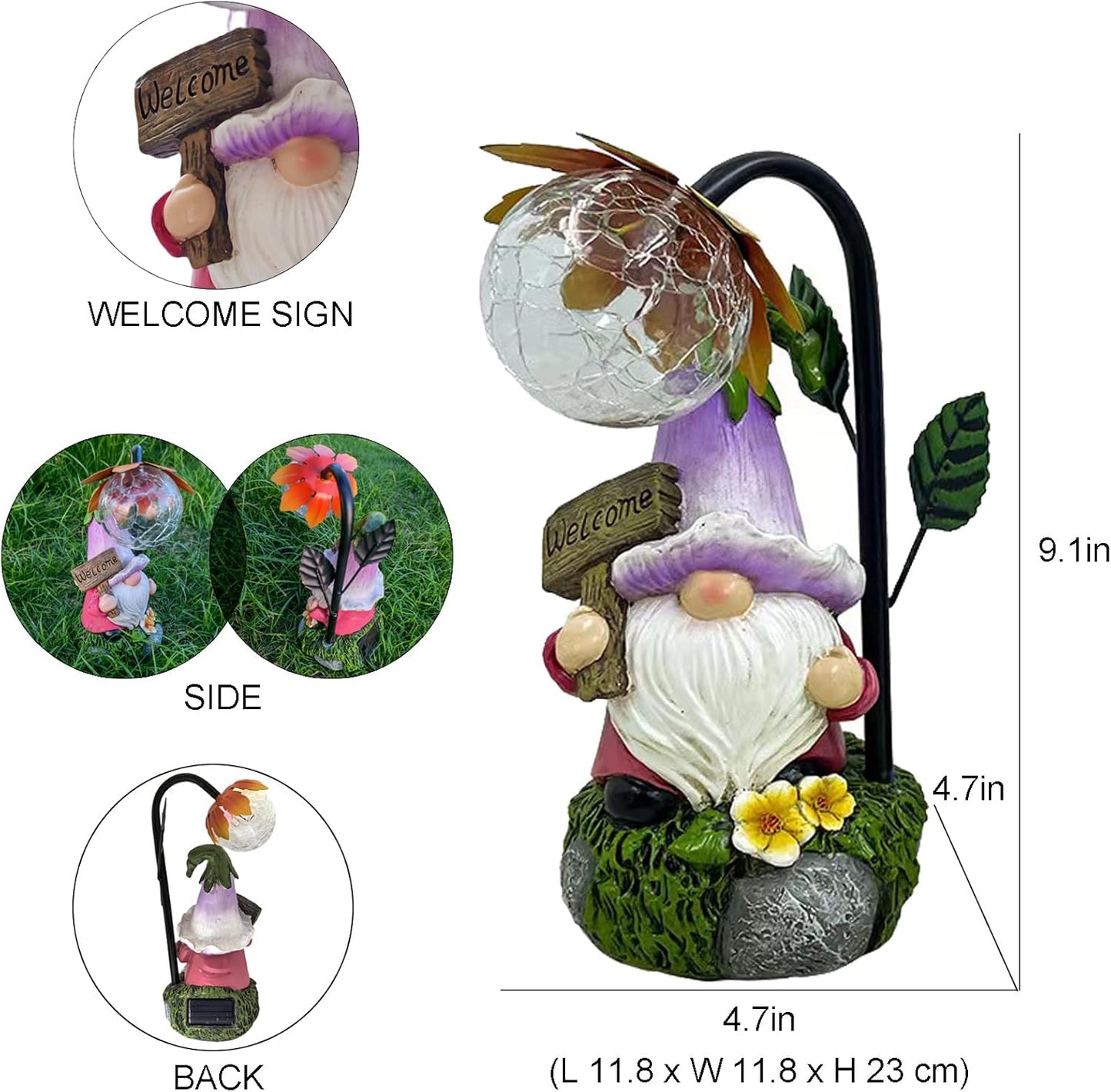 Garden Gnomes Outdoor Statue with Solar Lights Welcome Gnome Home Garden Decor Mom Gifts for Yard Patio Home Garden