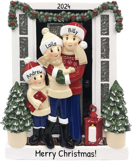 3D Welcoming Family of 3 Christmas Ornament 2025 Personalized Family Christmas Ornaments 2025 | Doorway Home Keepsake Personalized Tree Ornaments Customizable Gifts Winter Sweaters of Three Ornament