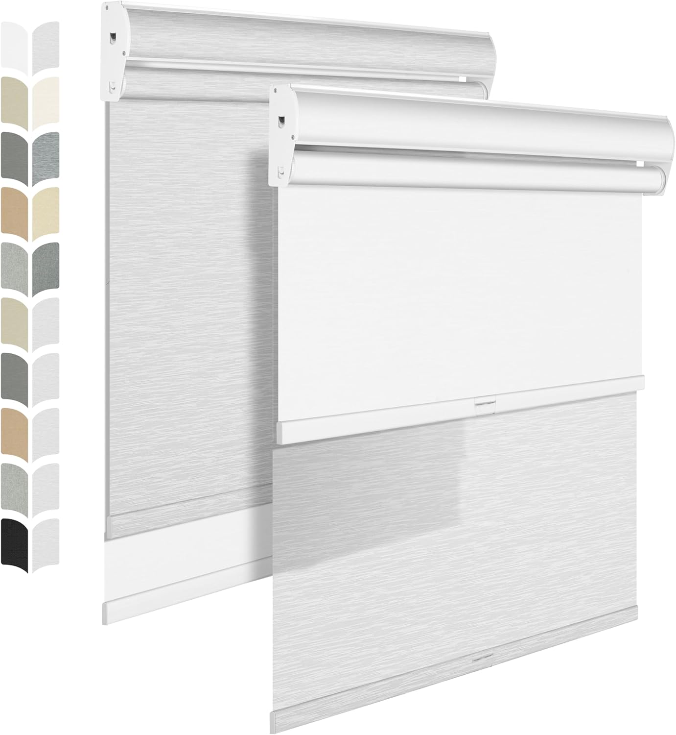 BERISSA Cordless Dual Roller Shades with Cassette Valance, Double Window Shades - Blackout and Light Filtering - Day and Night - Striped Jacquard White - 62 W x 36" H