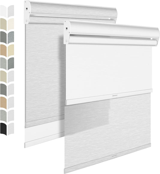 BERISSA Cordless Dual Roller Shades with Cassette Valance, Double Window Shades Blackout and Light Filtering, Day and Night for Home Office Door, Striped Jacquard White, 53 W x 80" H
