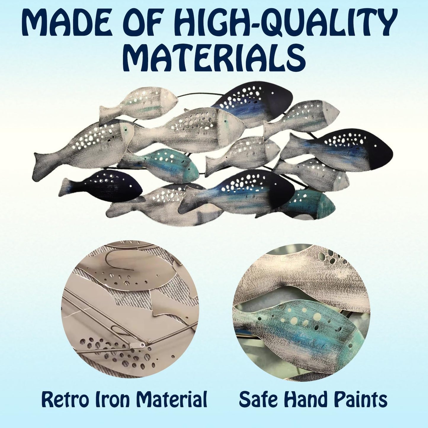 edaknez Coastal Metal Fish Wall Decor, Large Nautical Wall Art, School of Fish Wall Sculpture, for Living Room, Bedroom Beach or Ocean Decor (C 50 inch x 21 inch)