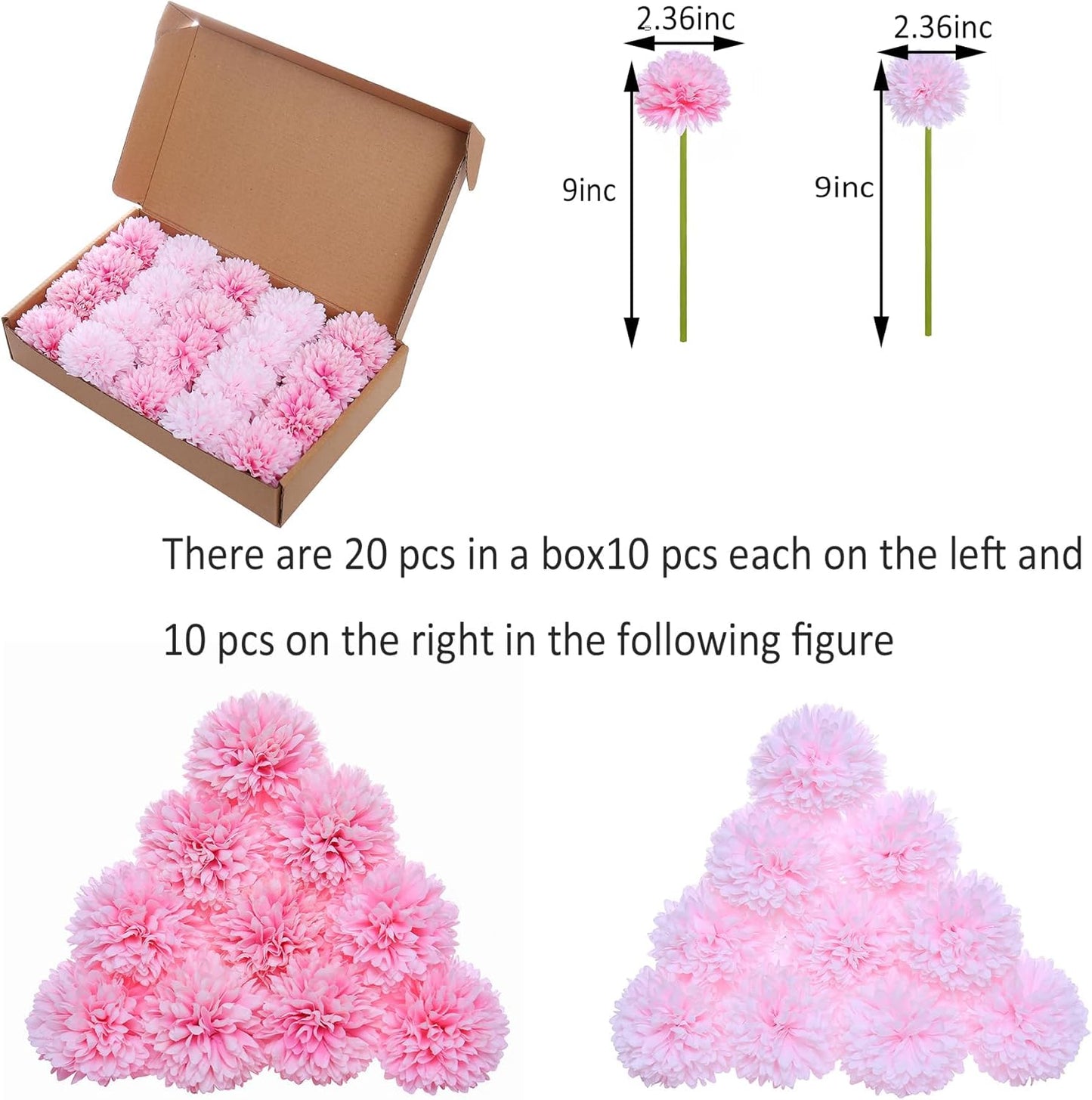 Kimura's Cabin 20Pcs Fake Mums Flowers Artificial Silk Ball Flower Faux Chrysanthemum Wedding Arrangements Bouquets Home Garden Table Centerpieces (Pink Light Pink)